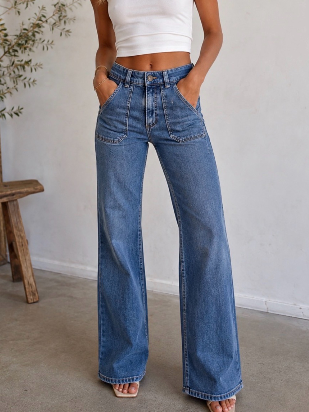 Mango Wide-Leg High Rise Jeans in Blue